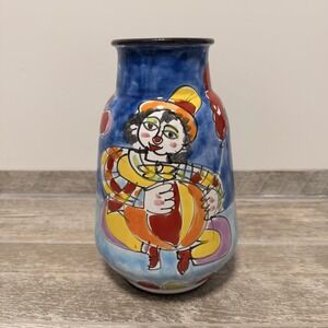 Italian La Musa Colorful Ceramic Vase Carnevale Sicily, 1970's Hand Painted Rare